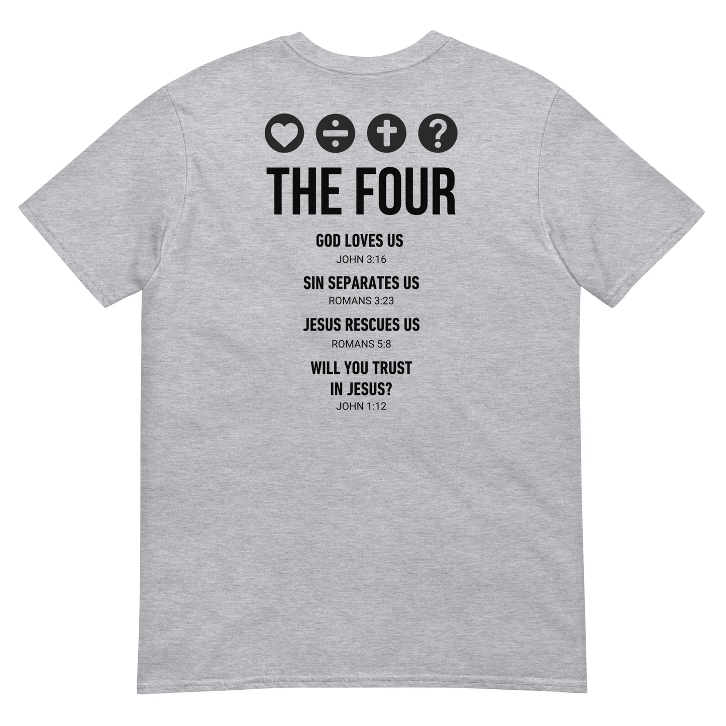 The Four T-shirt soft grey (front and back)