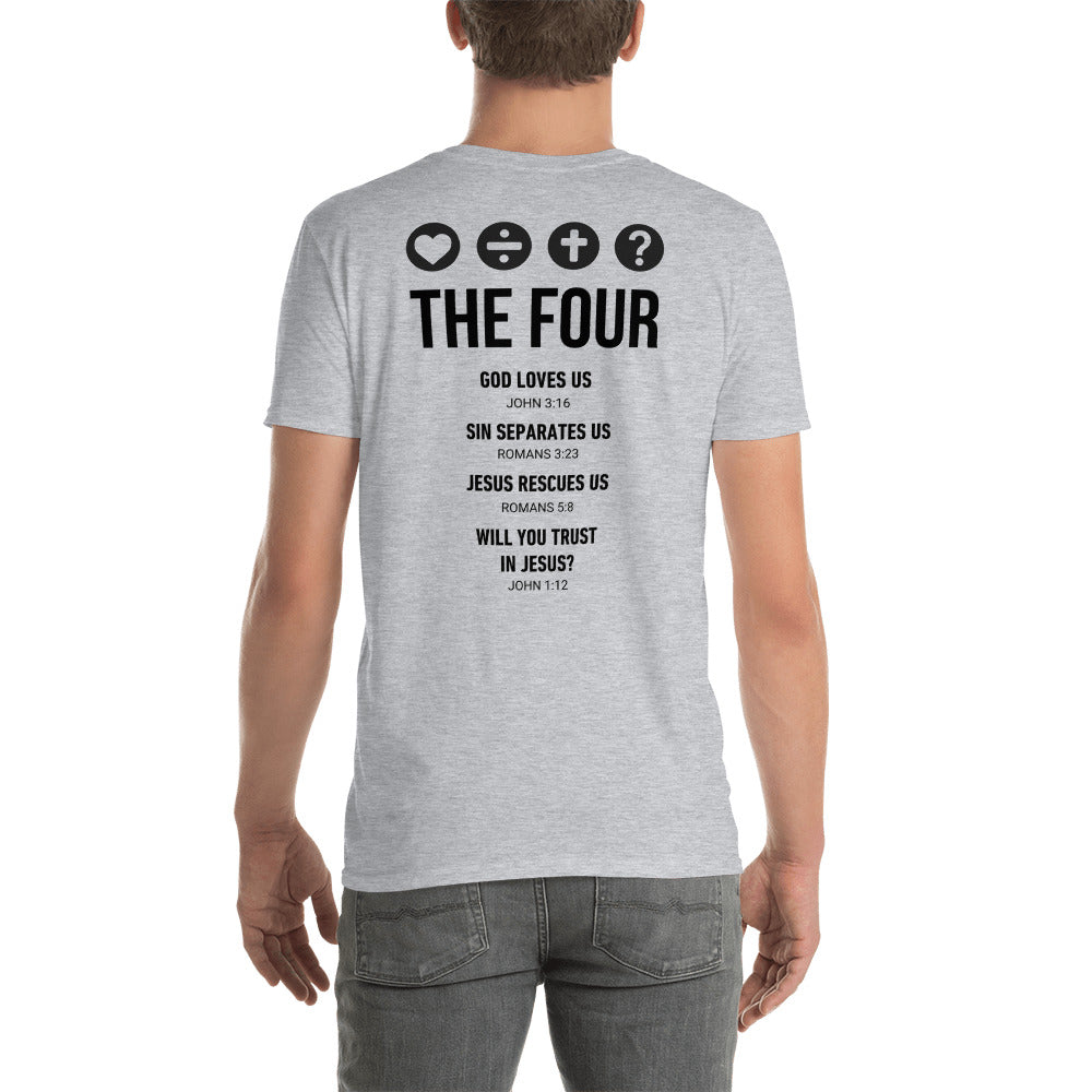 The Four T-shirt soft grey (front and back)